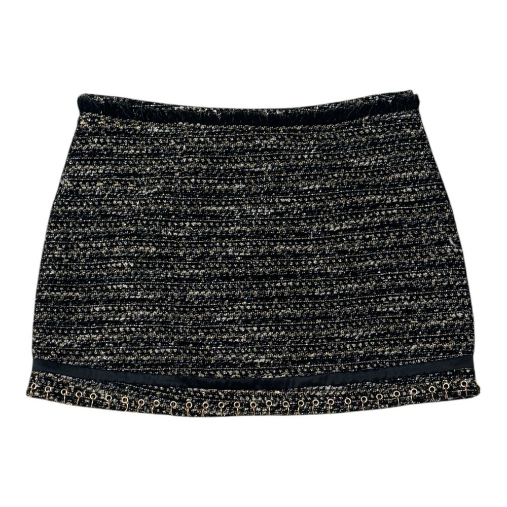 RAMY BROOK Rhonda Tweed Zip-Front Mini Skirt Gold Zipper Hardware Size‎ 8 Black - Picture 8 of 15